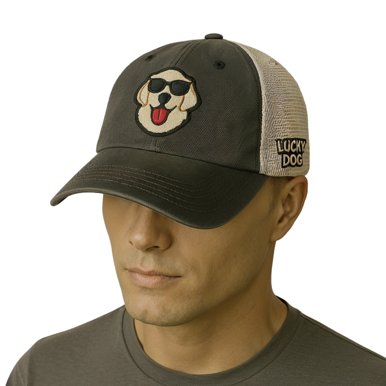 Gorra trucker deslavada negra "Lucky Dog" – Estilo fresco con buena vibra