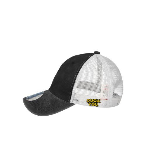 Gorra trucker deslavada negra "Duck You" – Estilo fresco con buena vibra
