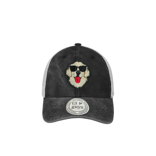 Gorra trucker deslavada negra "Lucky Dog" – Estilo fresco con buena vibra