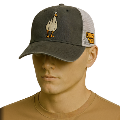 Gorra trucker deslavada negra "Duck You" – Estilo fresco con buena vibra