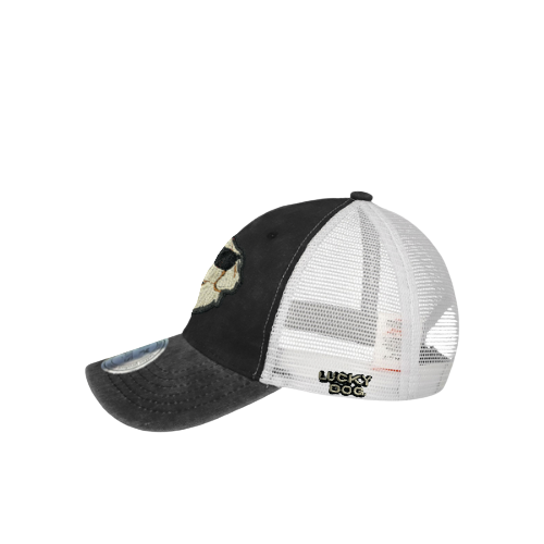Gorra trucker deslavada negra "Lucky Dog" – Estilo fresco con buena vibra