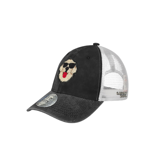 Gorra trucker deslavada negra "Lucky Dog" – Estilo fresco con buena vibra